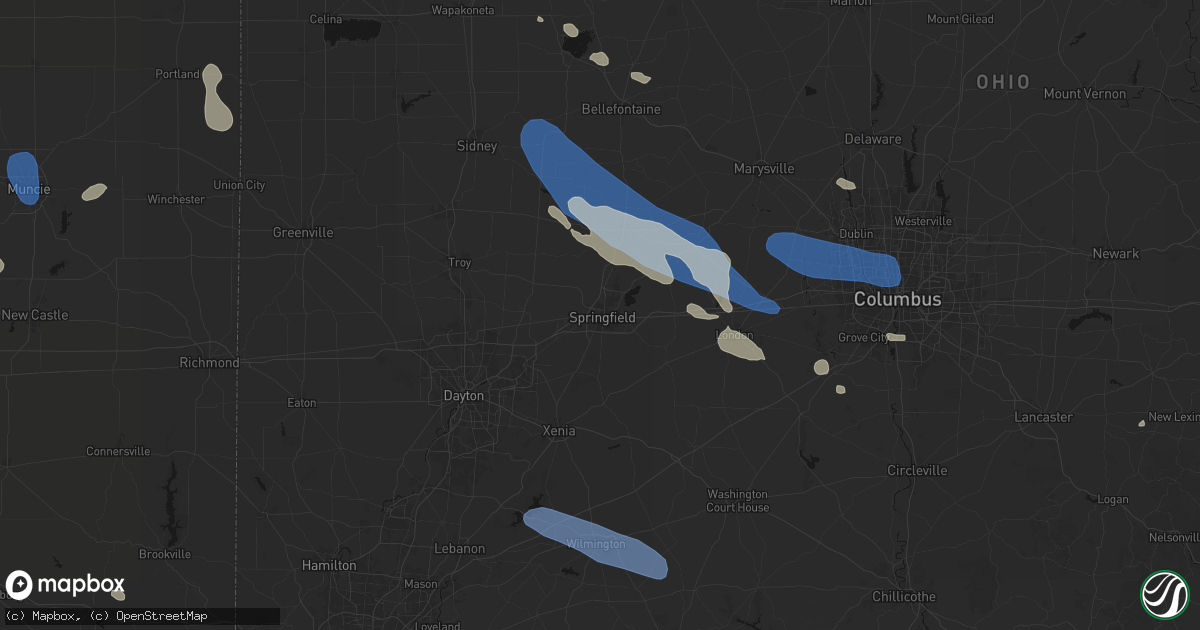 Hail map in Springfield, OH on August 11, 2026