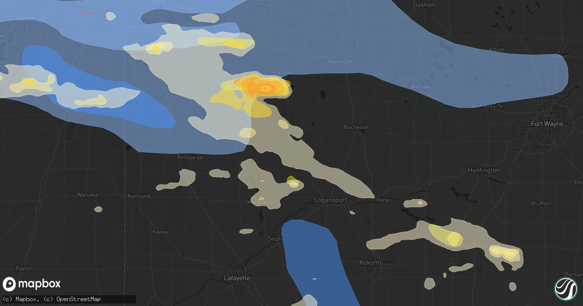Hail map in Star City, IN on August 11, 2026