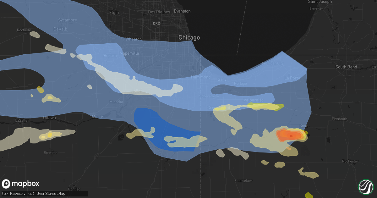 Hail map in Steger, IL on August 11, 2026