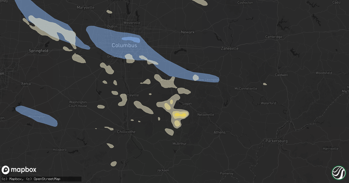 Hail map in Sugar Grove, OH on August 11, 2026
