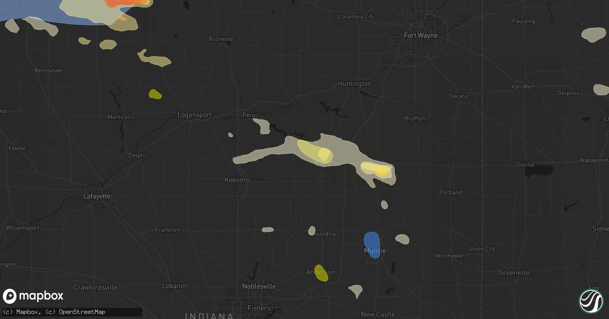 Hail map in Sweetser, IN on August 11, 2026