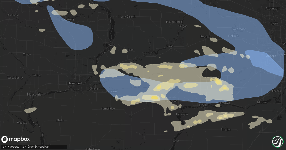 Hail map in Tampico, IL on August 11, 2026