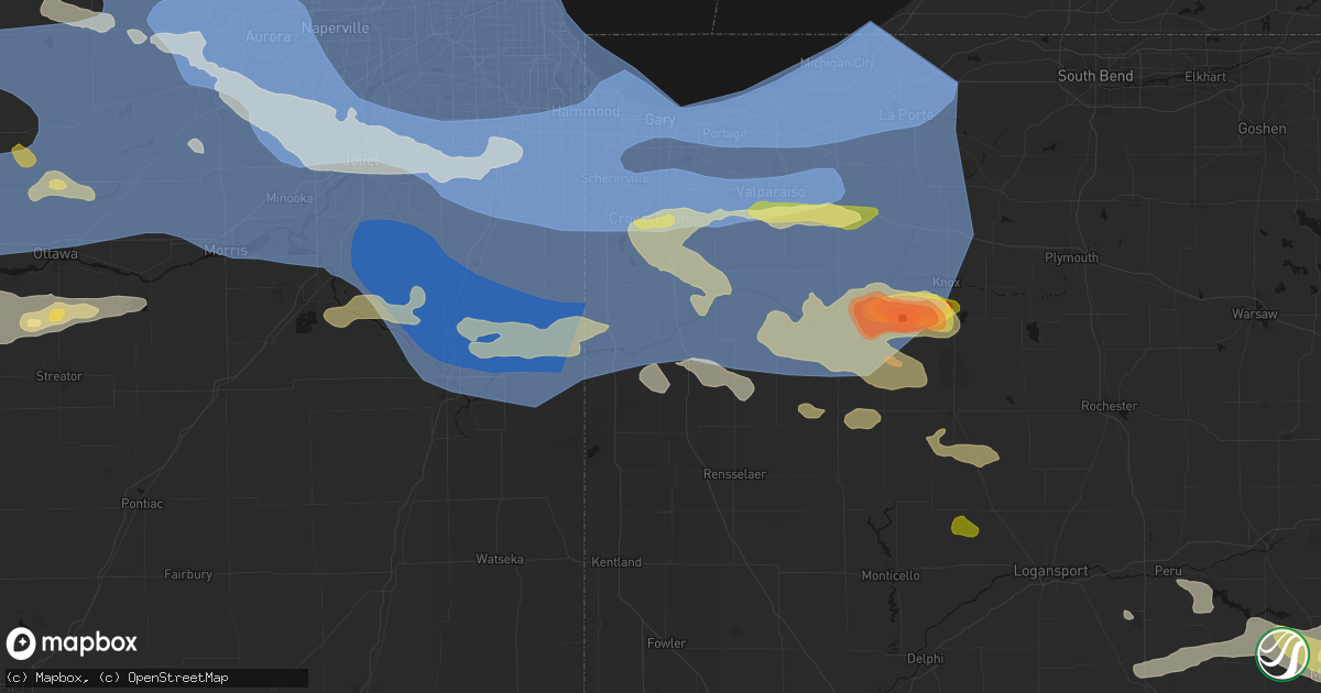 Hail map in Thayer, IN on August 11, 2026