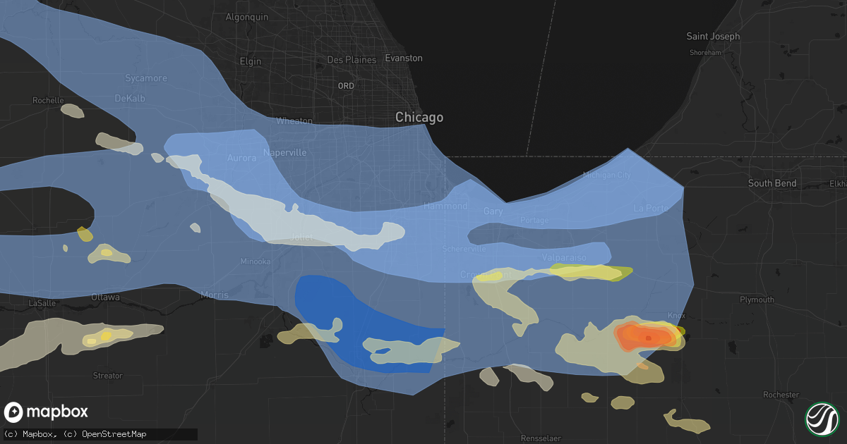 Hail map in Thornton, IL on August 11, 2026