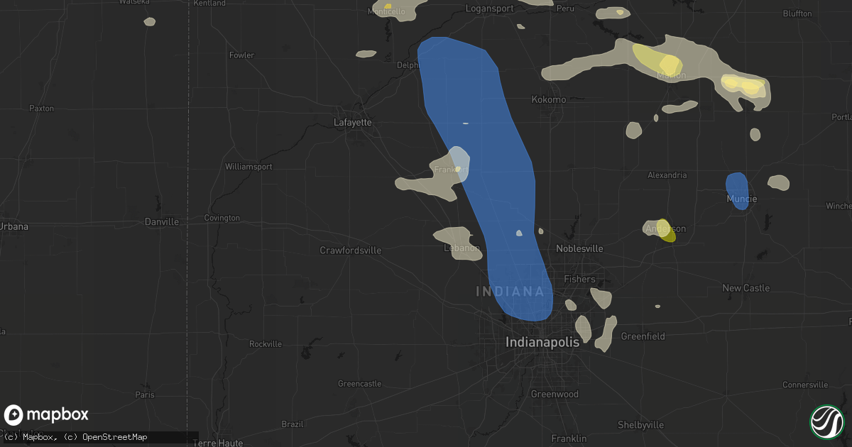 Hail map in Thorntown, IN on August 11, 2026