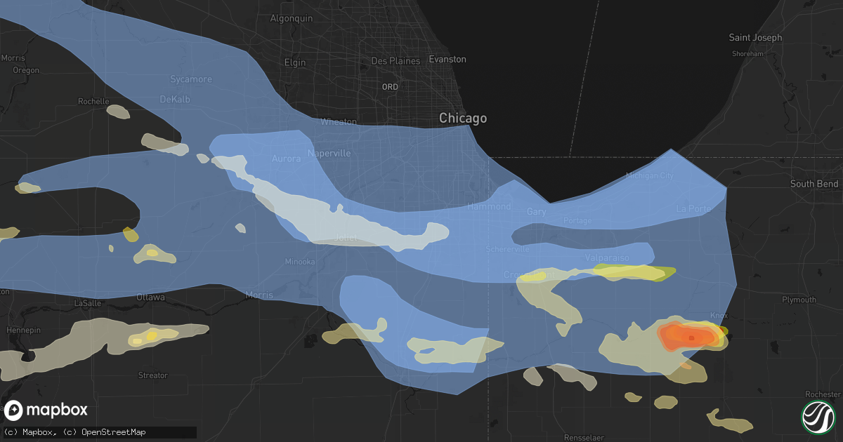 Hail map in Tinley Park, IL on August 11, 2026