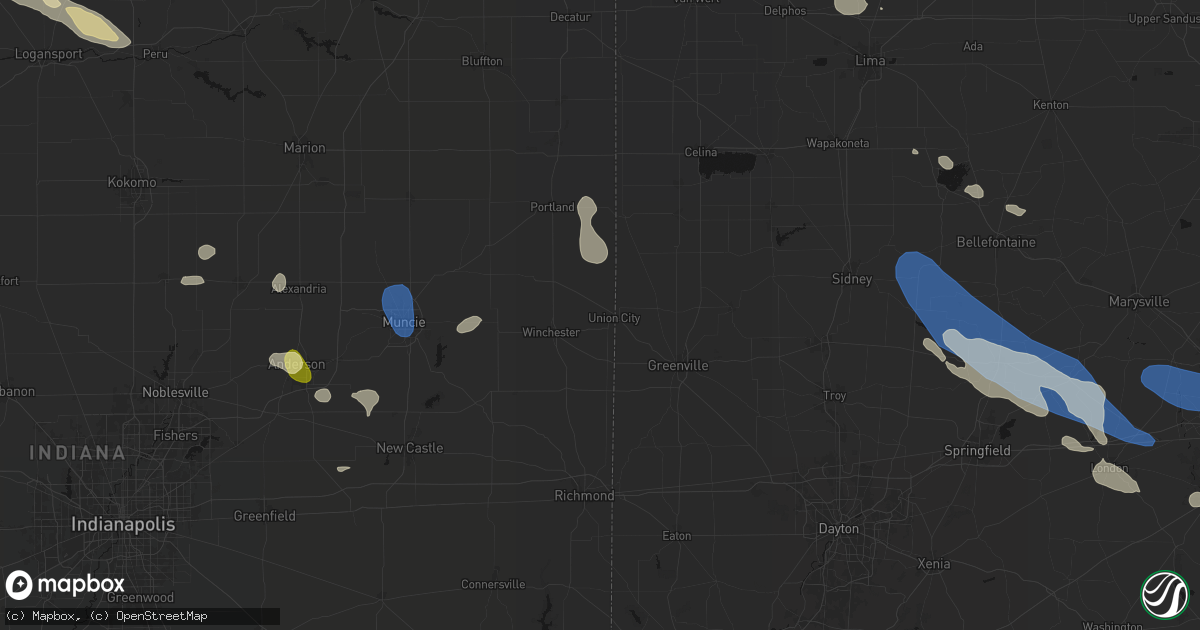 Hail map in Union City, IN on August 11, 2026