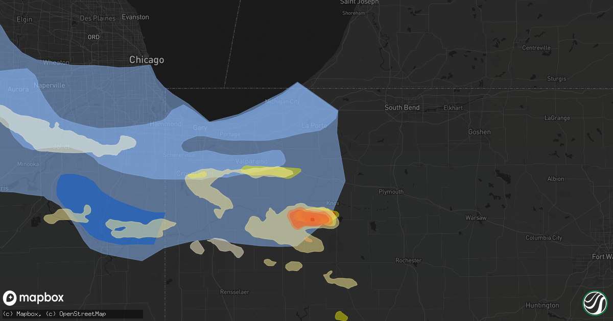 Hail map in Union Mills, IN on August 11, 2026