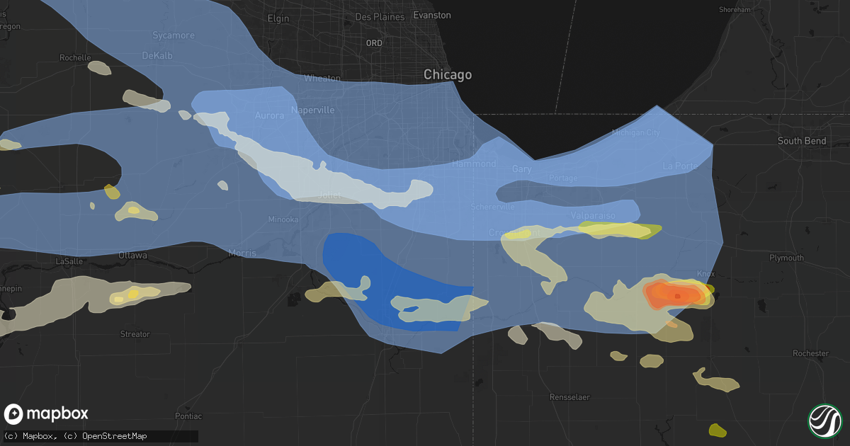 Hail map in University Park, IL on August 11, 2026