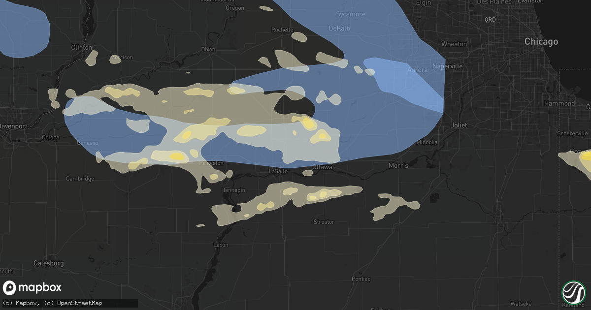 Hail map in Utica, IL on August 11, 2026