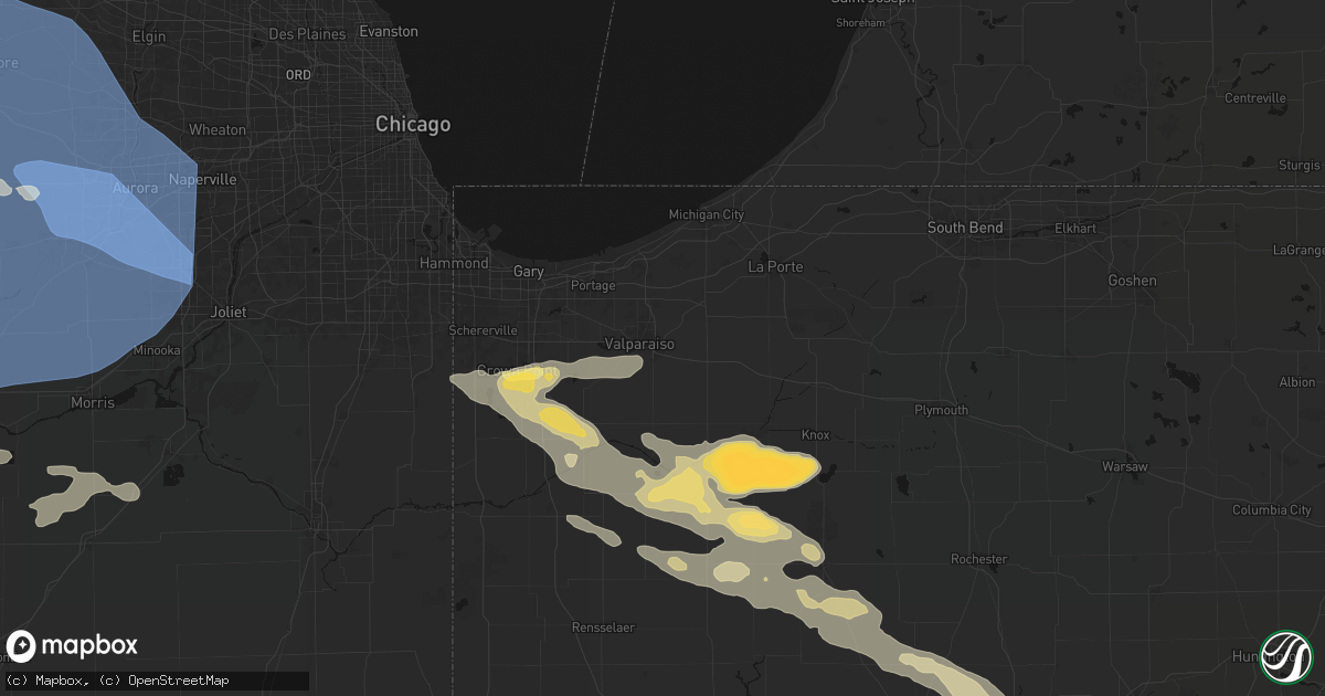 Hail map in Valparaiso, IN on August 11, 2026