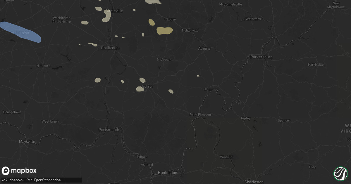 Hail map in Vinton, OH on August 11, 2026