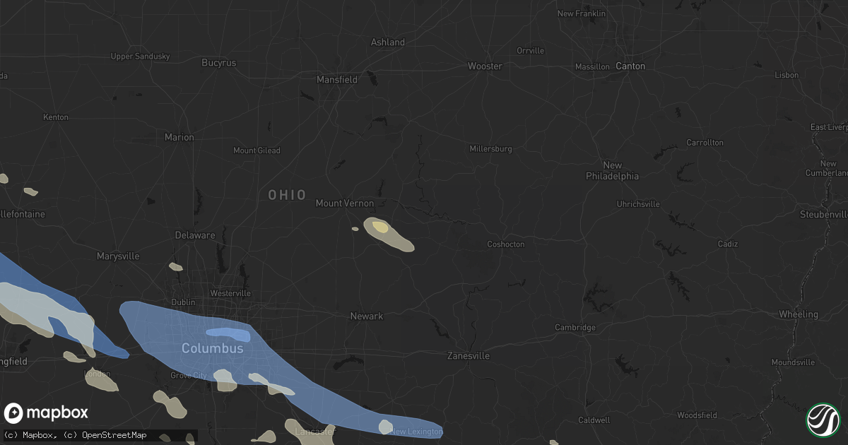 Hail map in Walhonding, OH on August 11, 2026