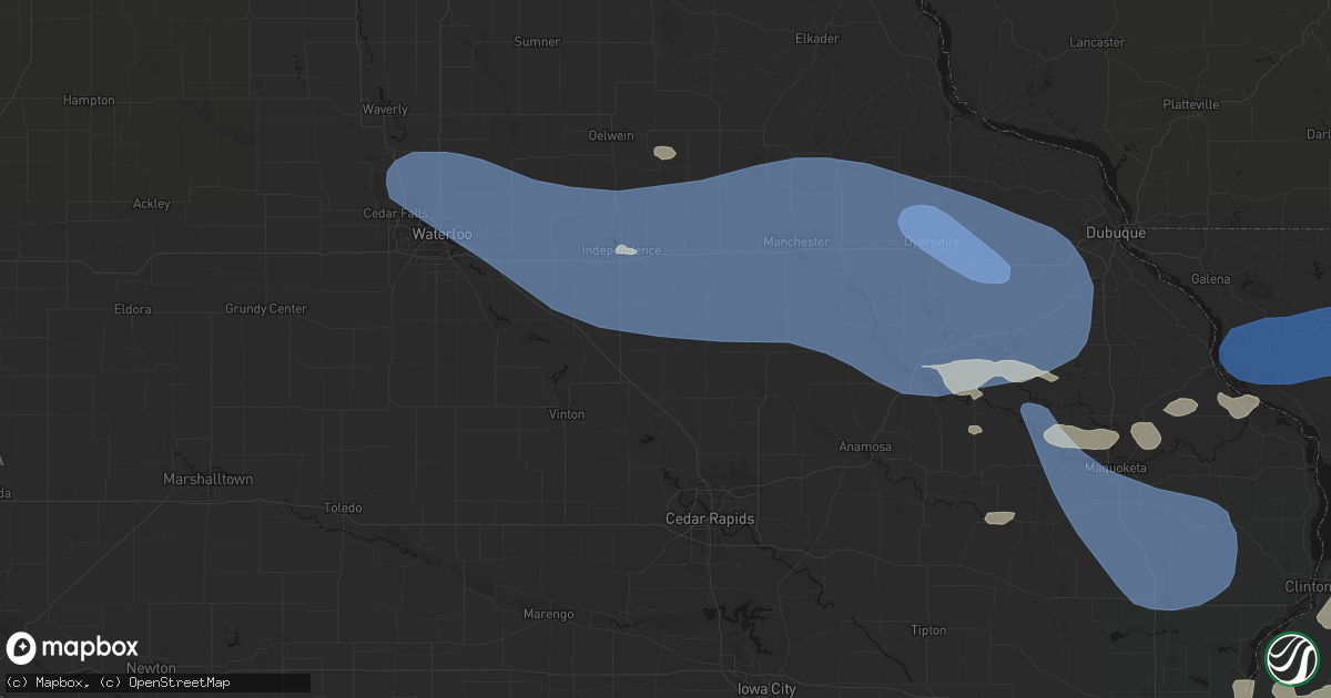 Hail map in Walker, IA on August 11, 2026