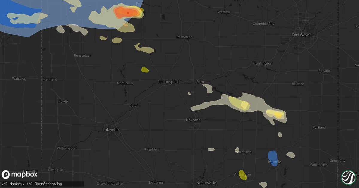 Hail map in Walton, IN on August 11, 2026