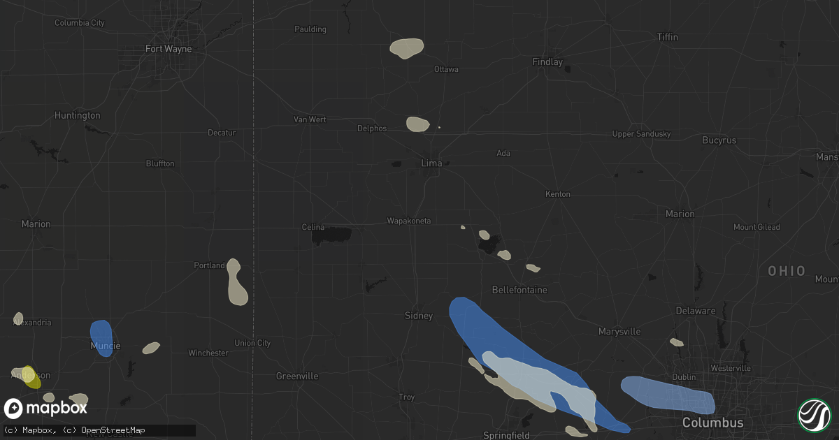 Hail map in Wapakoneta, OH on August 11, 2026