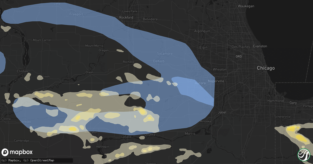 Hail map in Waterman, IL on August 11, 2026