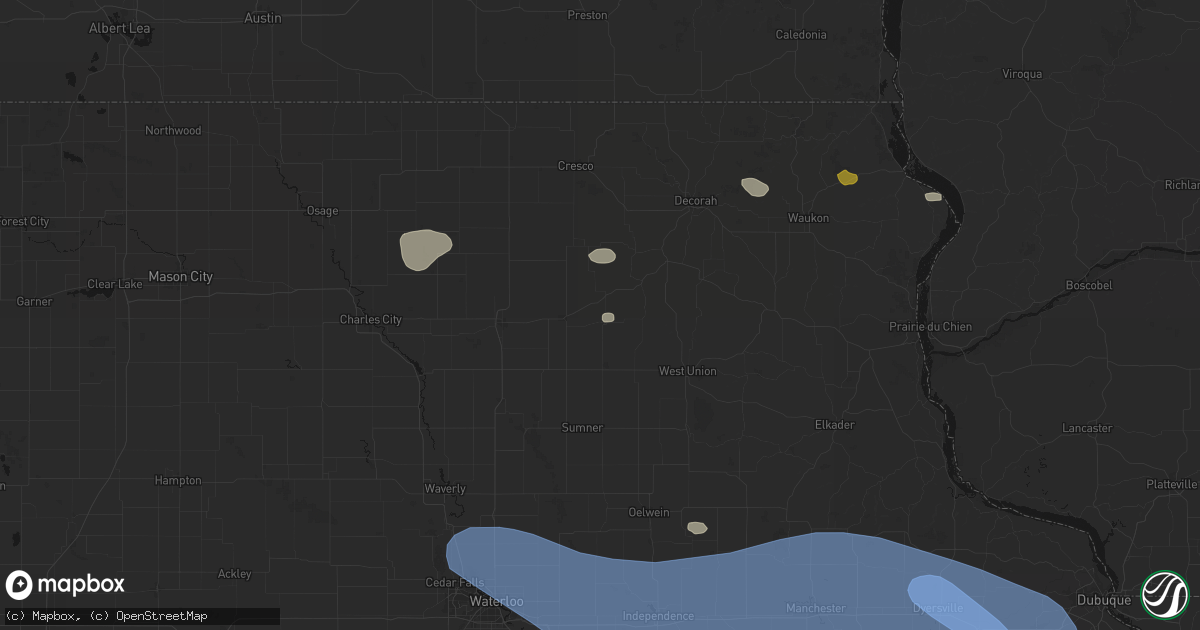 Hail map in Waucoma, IA on August 11, 2026