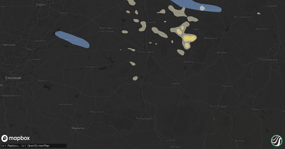 Hail map in Waverly, OH on August 11, 2026
