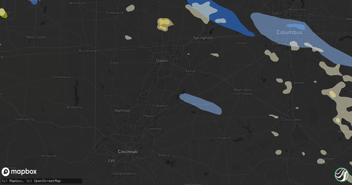 Hail map in Waynesville, OH on August 11, 2026