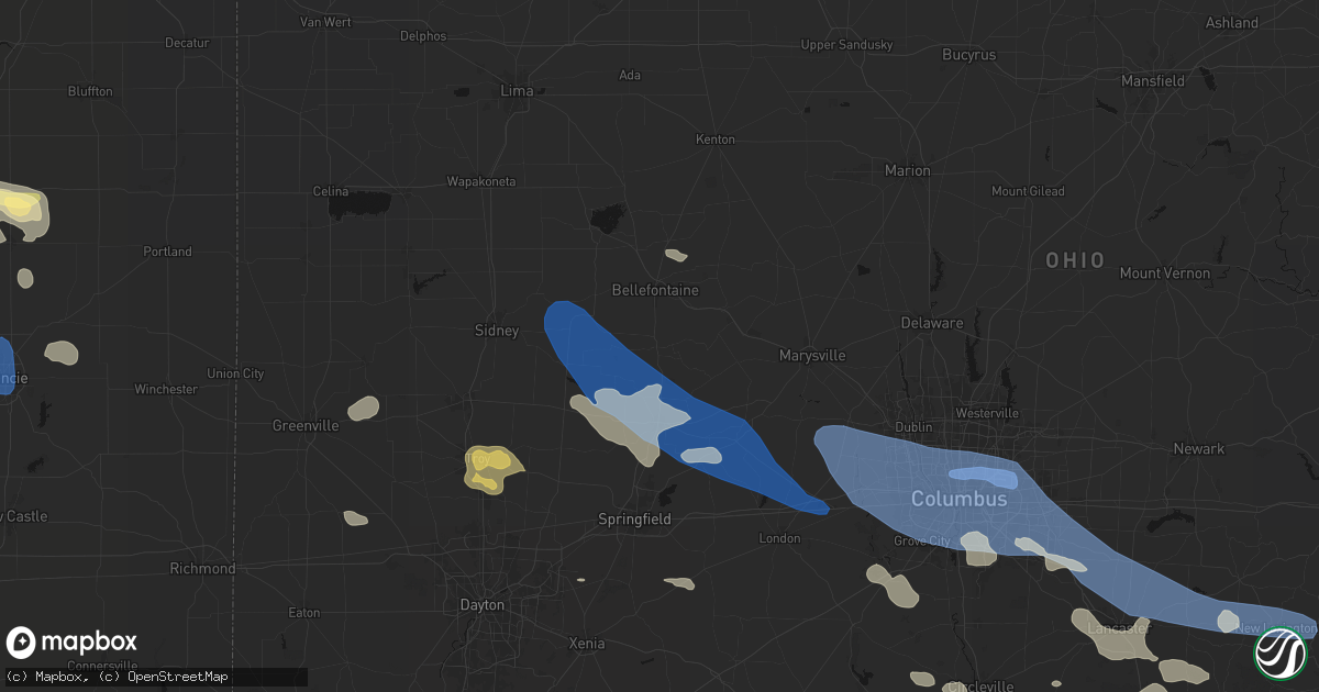 Hail map in West Liberty, OH on August 11, 2026