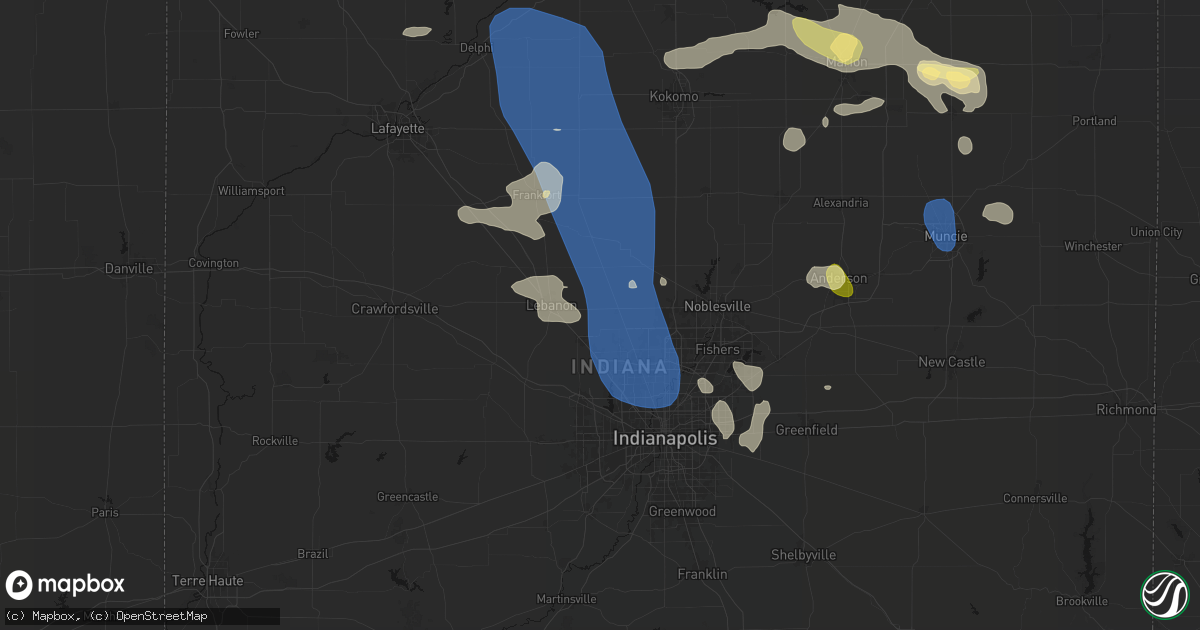 Hail map in Whitestown, IN on August 11, 2026