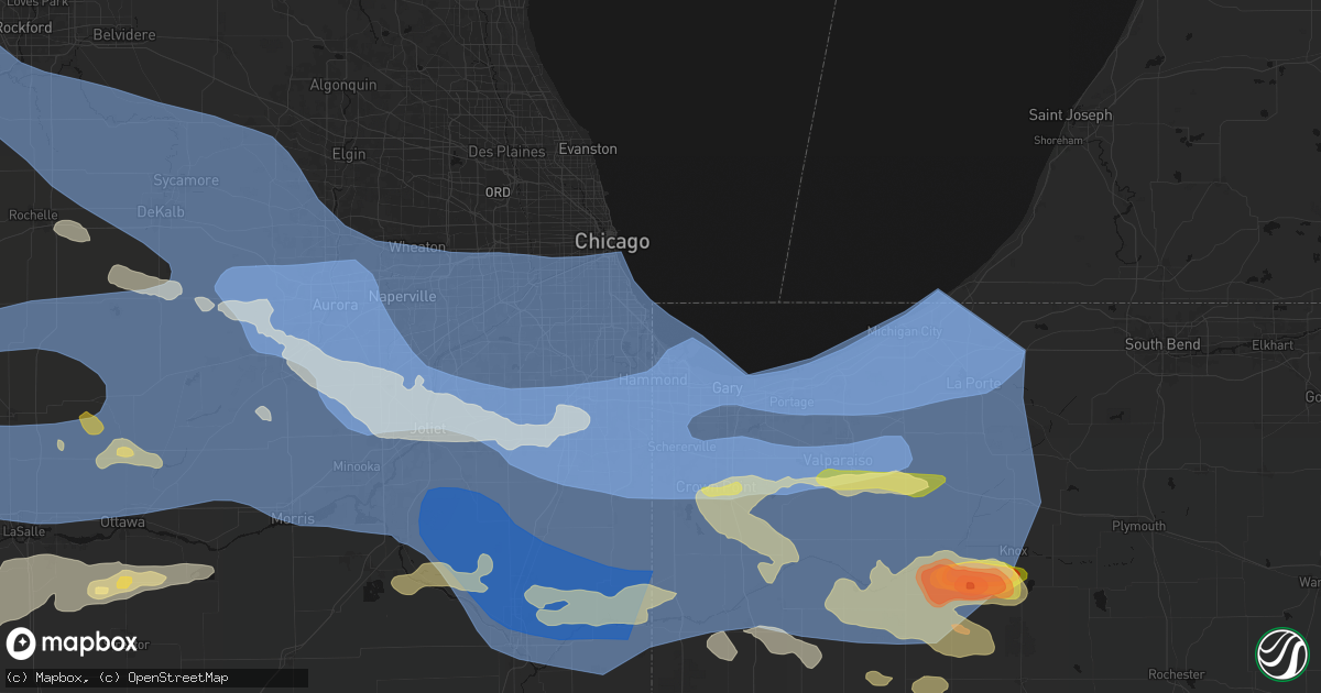 Hail map in Whiting, IN on August 11, 2026