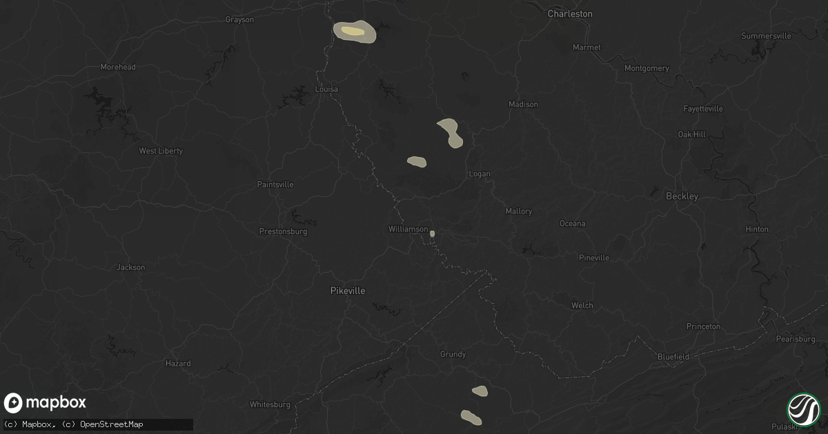 Hail map in Williamson, WV on August 11, 2026