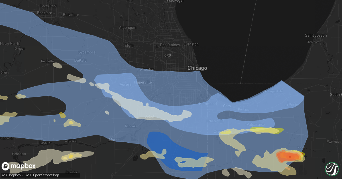 Hail map in Willow Springs, IL on August 11, 2026
