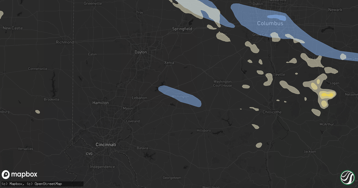 Hail map in Wilmington, OH on August 11, 2026