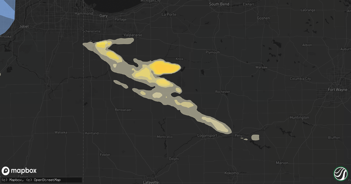 Hail map in Winamac, IN on August 11, 2026