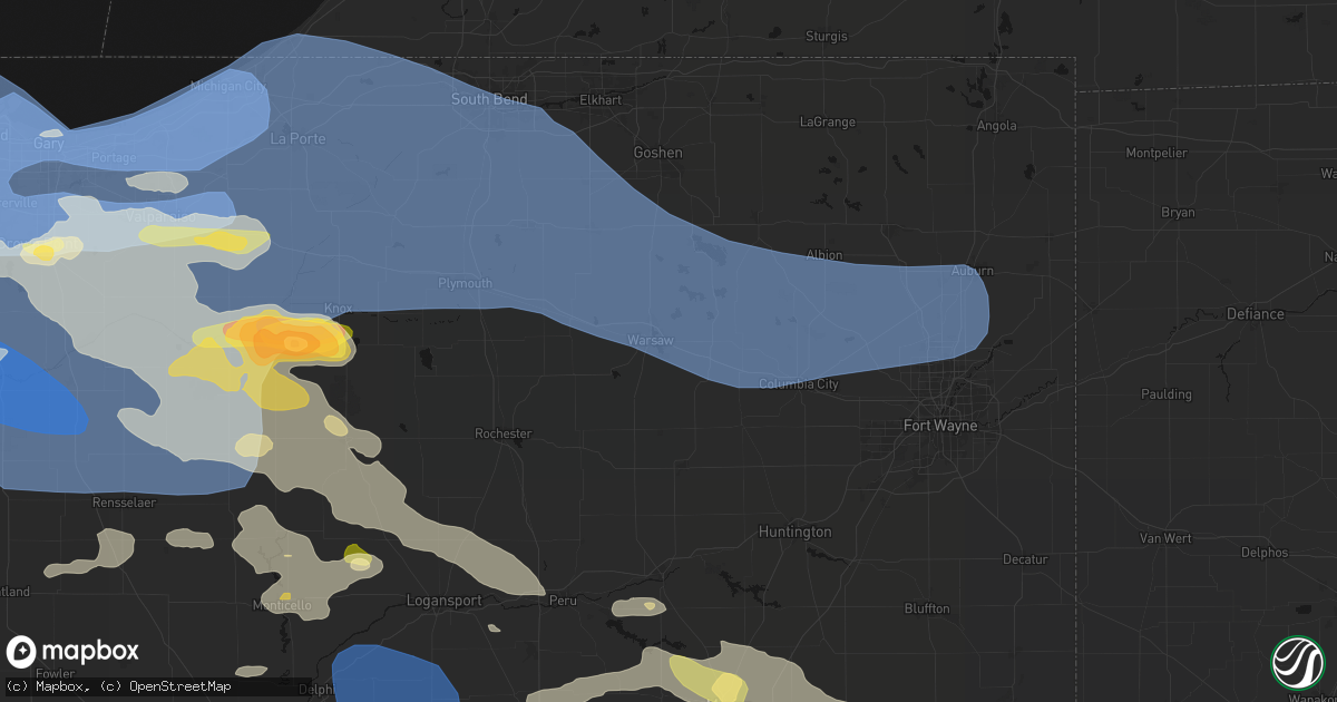 Hail map in Winona Lake, IN on August 11, 2026