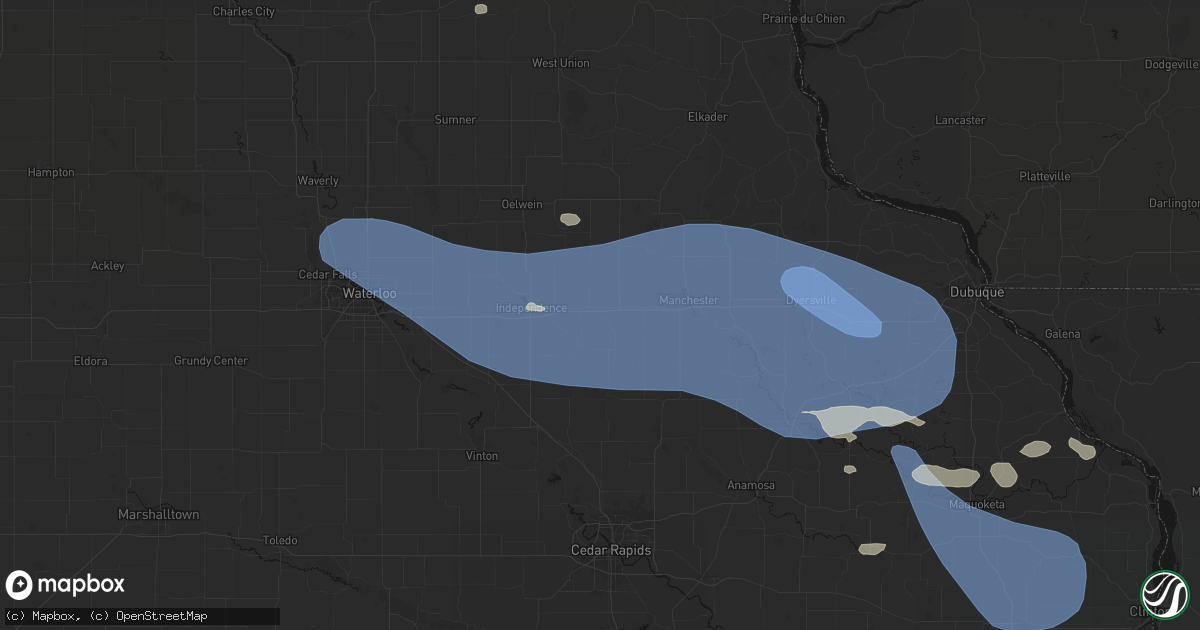 Hail map in Winthrop, IA on August 11, 2026