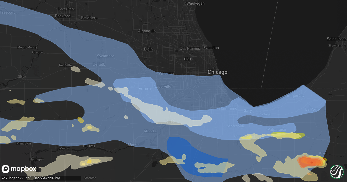 Hail map in Woodridge, IL on August 11, 2026