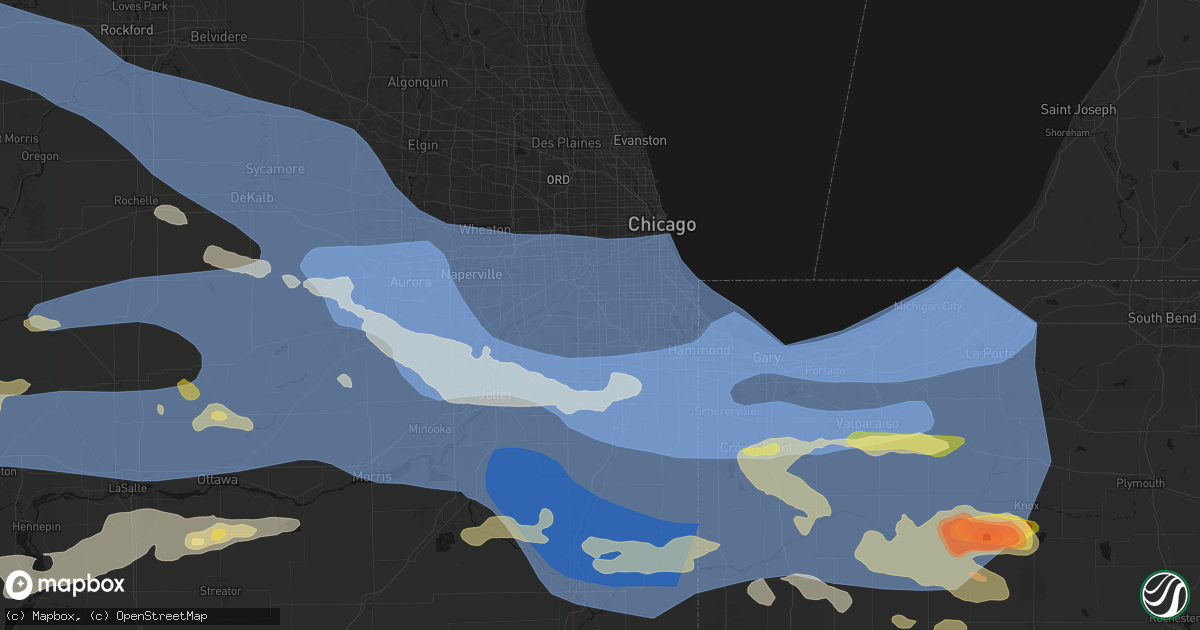 Hail map in Worth, IL on August 11, 2026