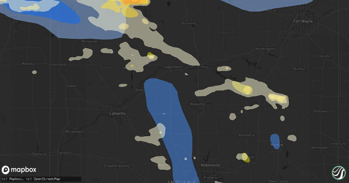Hail map in Young America, IN on August 11, 2026