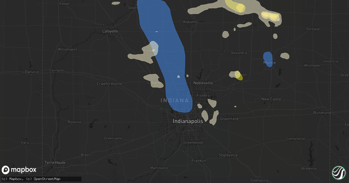 Hail map in Zionsville, IN on August 11, 2026