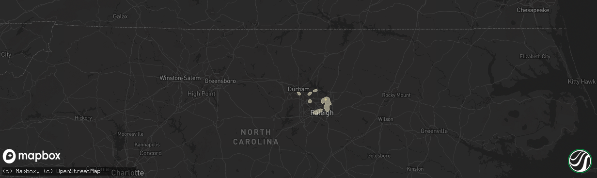 Hail map in Durham, NC on August 12, 2014