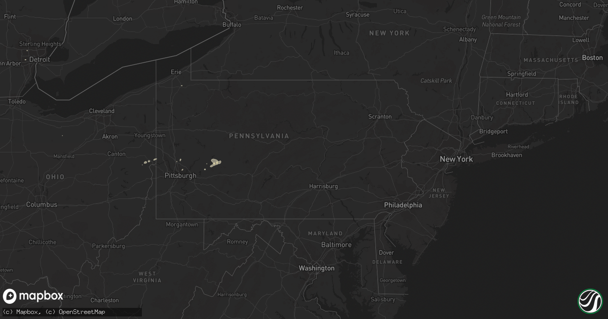 Hail map in Pennsylvania on August 12, 2014