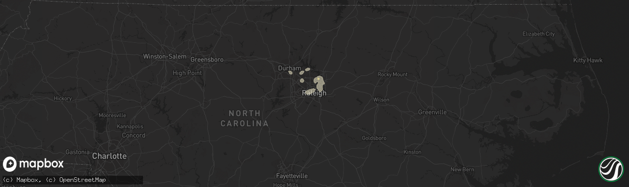 Hail map in Raleigh, NC on August 12, 2014