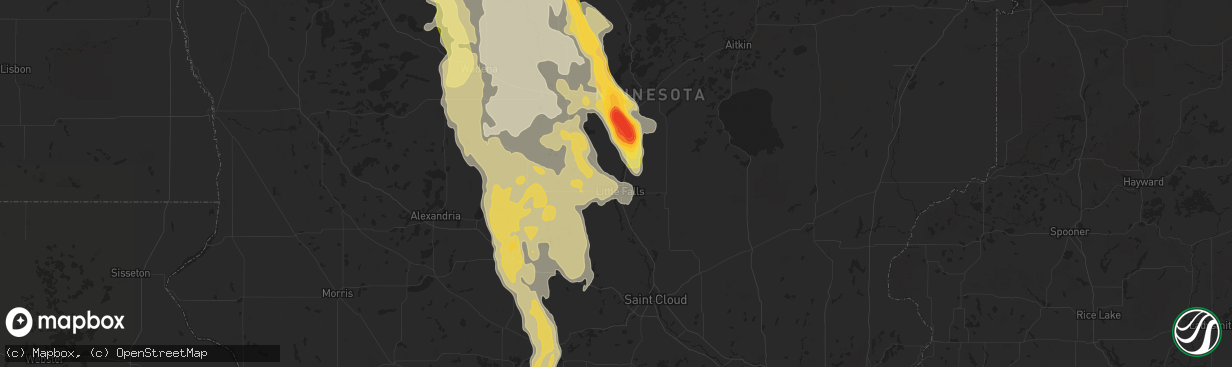 Hail map in Little Falls, MN on August 12, 2015