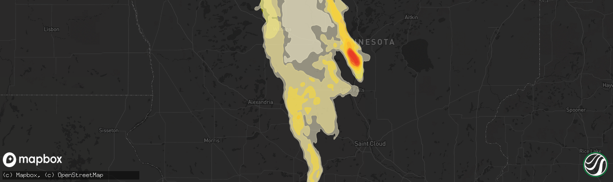 Hail map in Long Prairie, MN on August 12, 2015