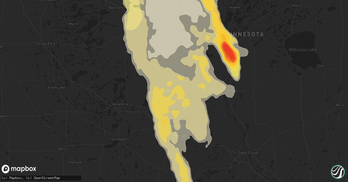 Hail map in Long Prairie, MN on August 12, 2015