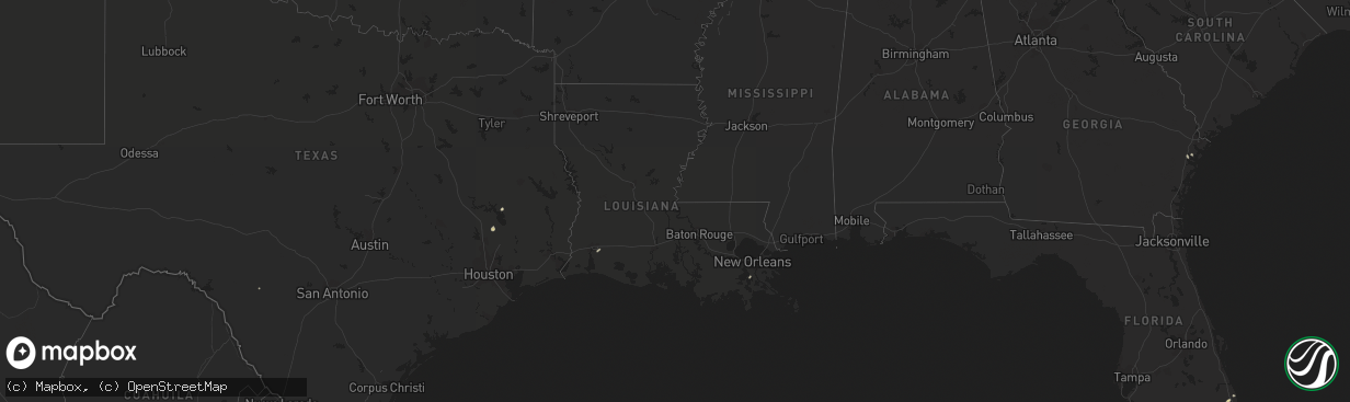 Hail map in Louisiana on August 12, 2015