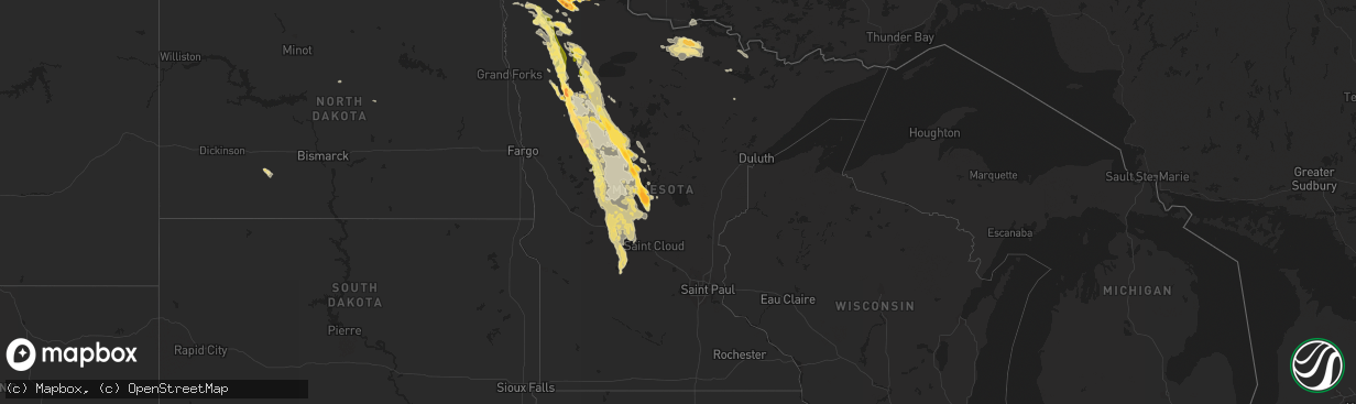 Hail map in Minnesota on August 12, 2015