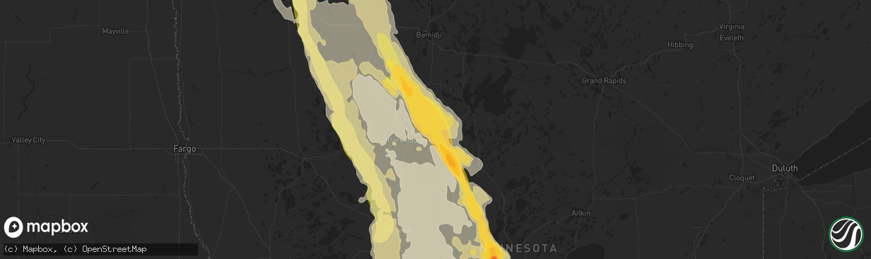 Hail map in Nevis, MN on August 12, 2015