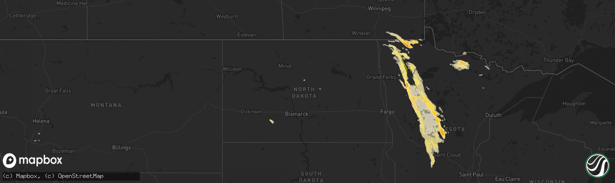 Hail map in North Dakota on August 12, 2015