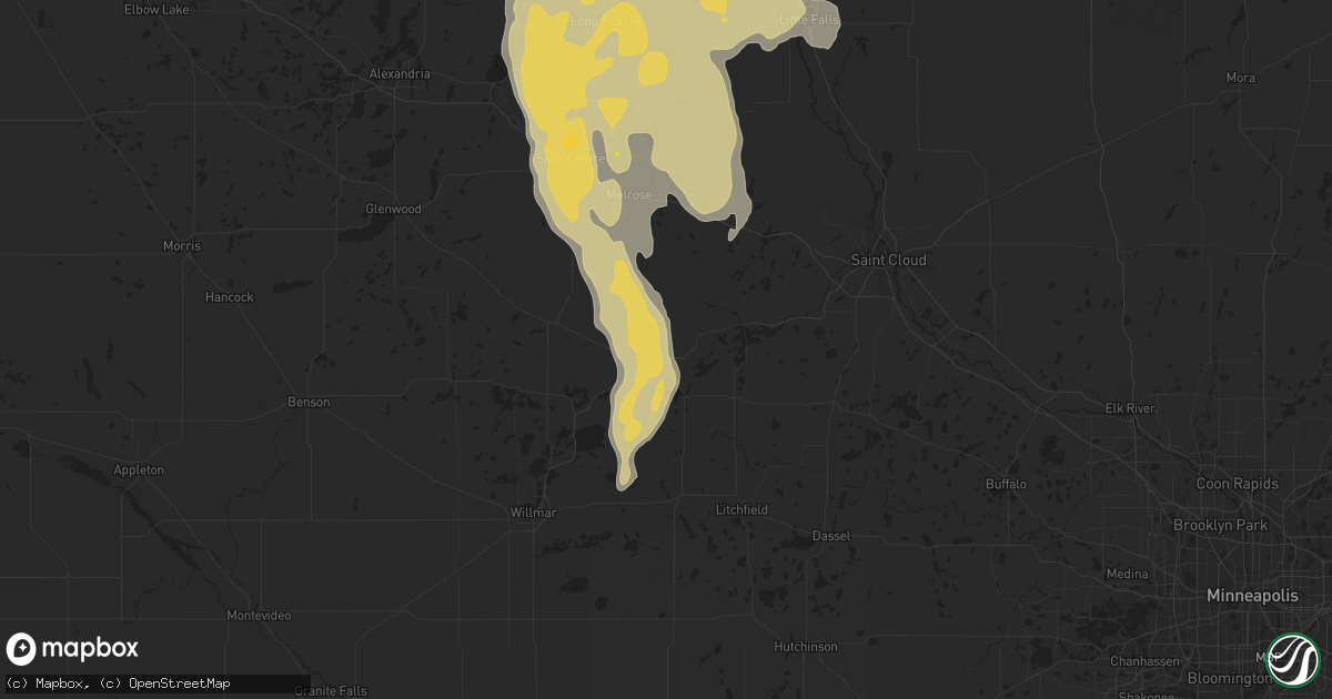 Hail map in Paynesville, MN on August 12, 2015