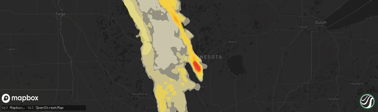 Hail map in Pillager, MN on August 12, 2015