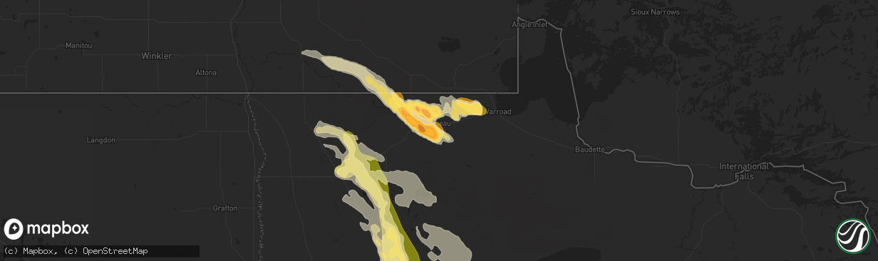 Hail map in Roseau, MN on August 12, 2015